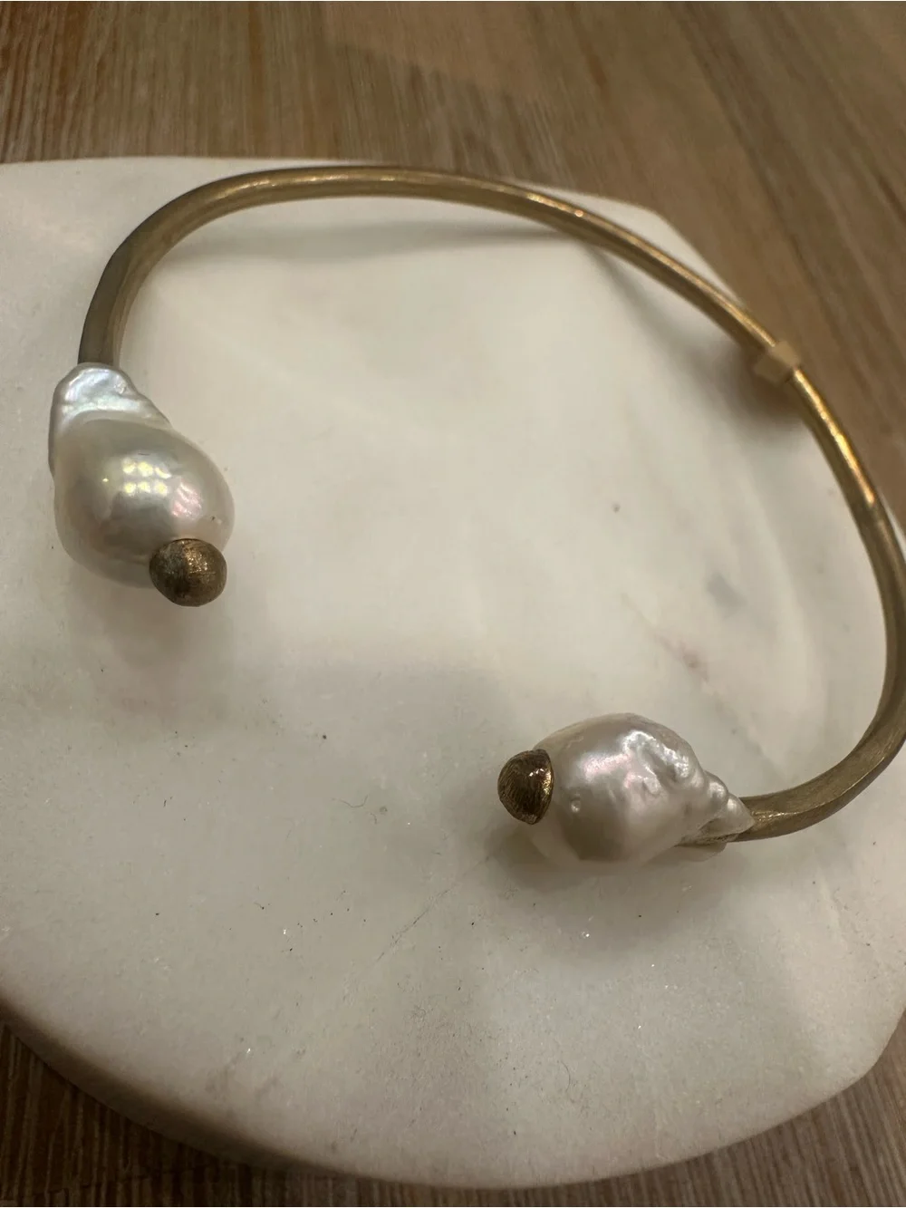 Baroque Pearl Brass Open-Cuff Bracelet